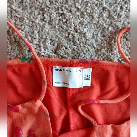 Asos Cherry Mesh Cowl Dress Size US 14 NWOT - Picture 12 of 15